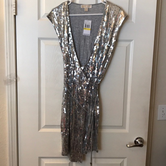 MICHAEL Michael Kors Dresses & Skirts - Michael Kors silver sequin wrap dress